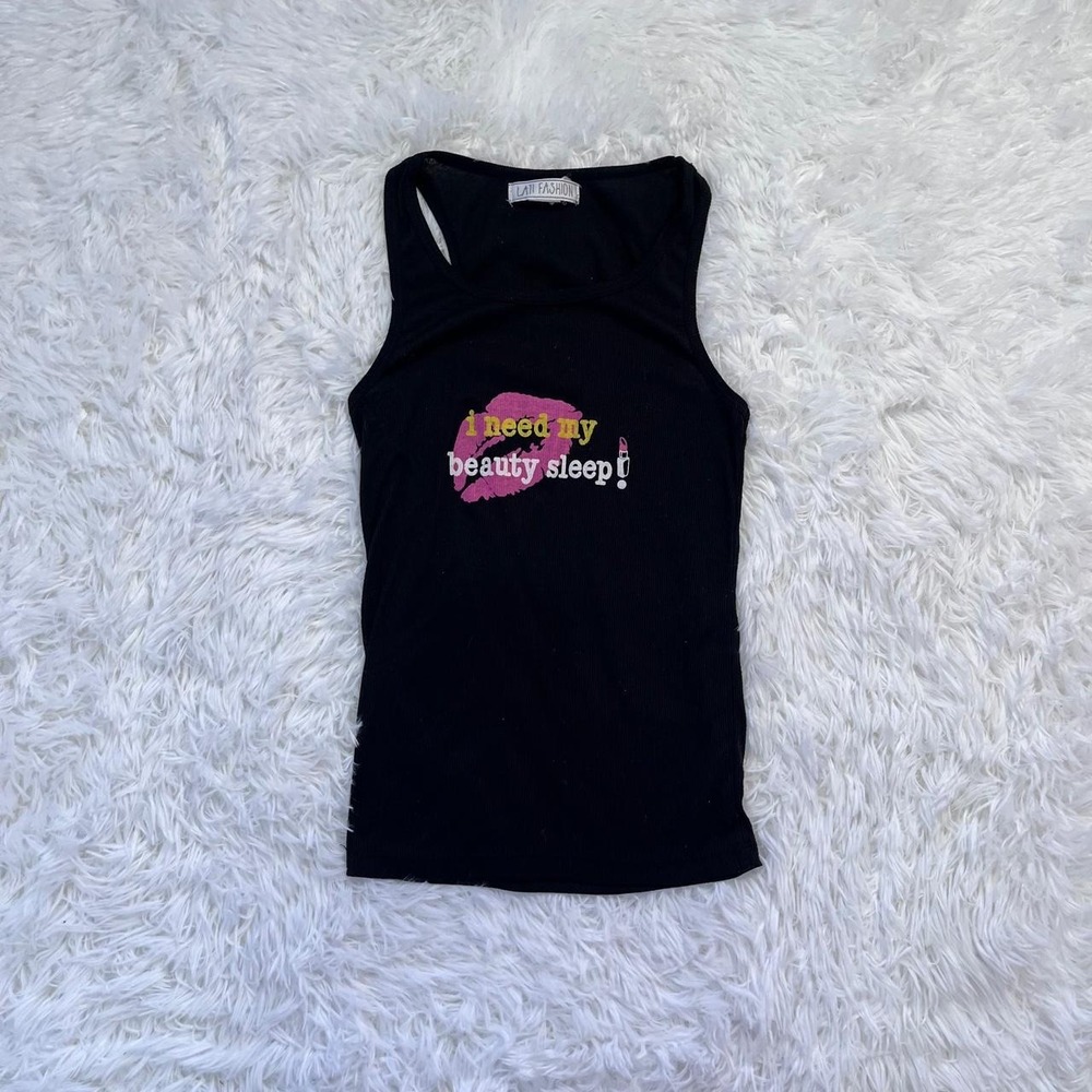 y2k black lipstick print graphic top xs